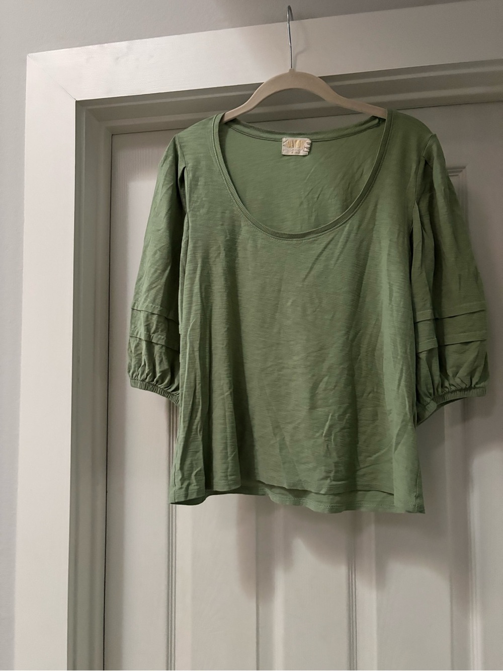 Nation LTD Light Sage Scoop Neck Puff Sleeve Top